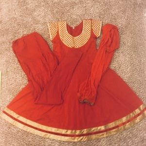 Embroidery cotton Anarkali salwar in Red
